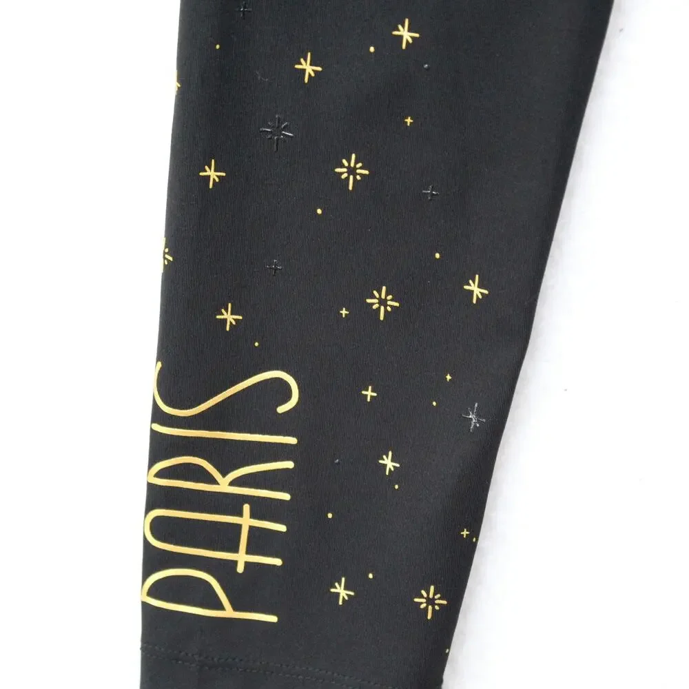Disney Paris Leggings Eiffel Castle Womens Size Large Black Gold Disneyland - Picture 3 of 6